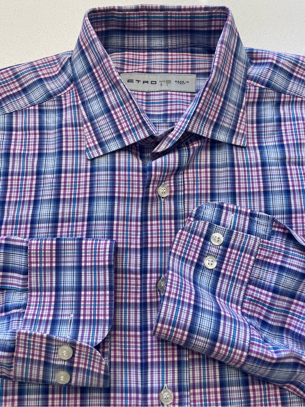 Etro - all cotton plaid dress shirt Size 42